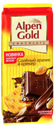 Шоколад молочный "Alpen Gold соленый арахис и крекер" 90 гр 